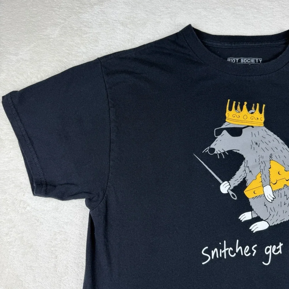 Riot Society Short Sleeve T-Shirt Men's Black Graphic Snitches Get Stitches Sz L